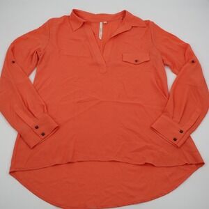 Bellatrix Blouse Womens Small Coral Orange High-Low Roll-Tab Studded WAQ54842RK